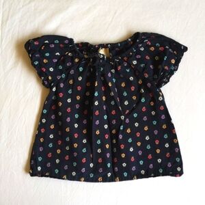 joe fresh navy blue floral cotton peasant blouse 3T toddler girls